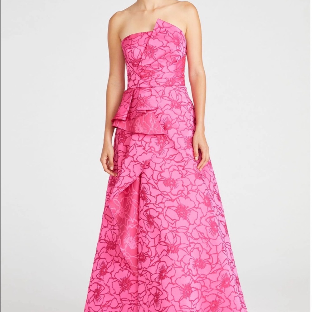 Monique Lhuillier Strapless Pink Floral Dress